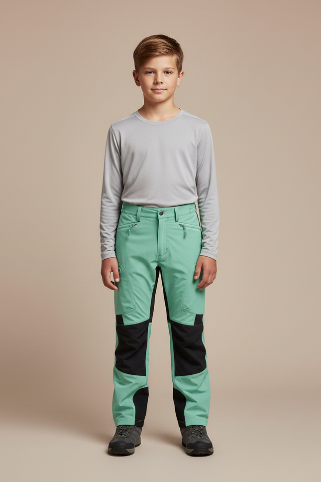 Pantalon Randonnée Vert Menthe Renforcé Enfant - Polyester
