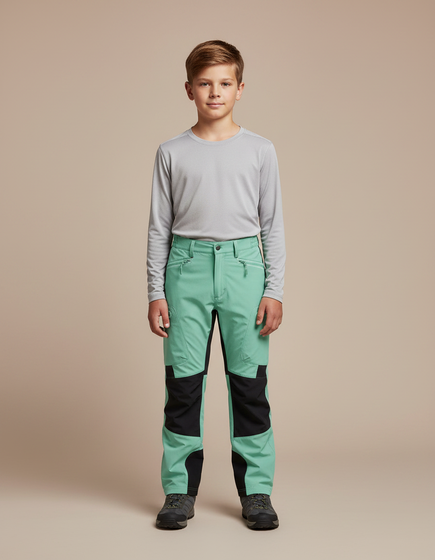 Pantalon Randonnée Vert Menthe Renforcé Enfant - Polyester