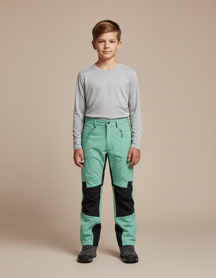 Pantalon Randonnée Vert Menthe Renforcé Enfant - Polyester