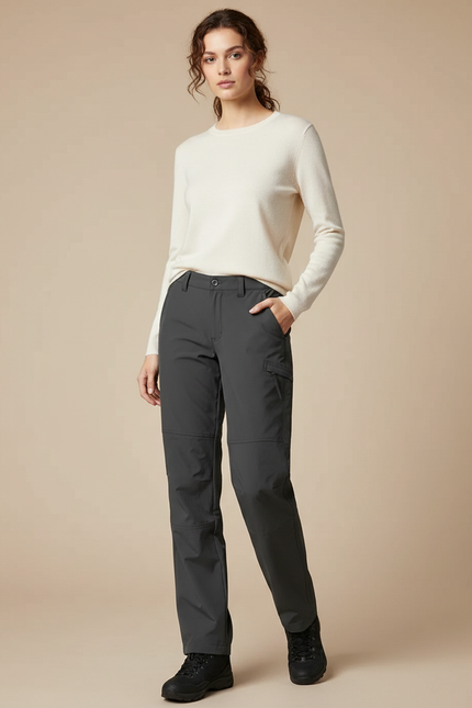 Pantalon Randonnée Gris Uni Coupe Droite Femme - Polyester