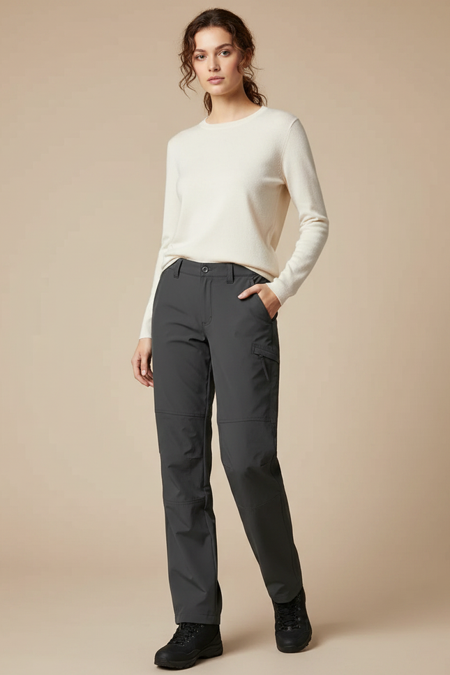 Pantalon Randonnée Gris Uni Coupe Droite Femme - Polyester
