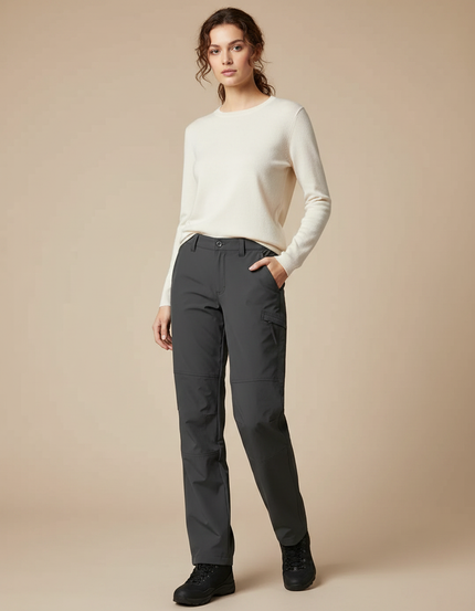 Pantalon Randonnée Gris Uni Coupe Droite Femme - Polyester