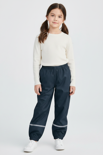 Pantalon Randonnée Imperméable Bleu Marine Réfléchissant Enfant - Polyester