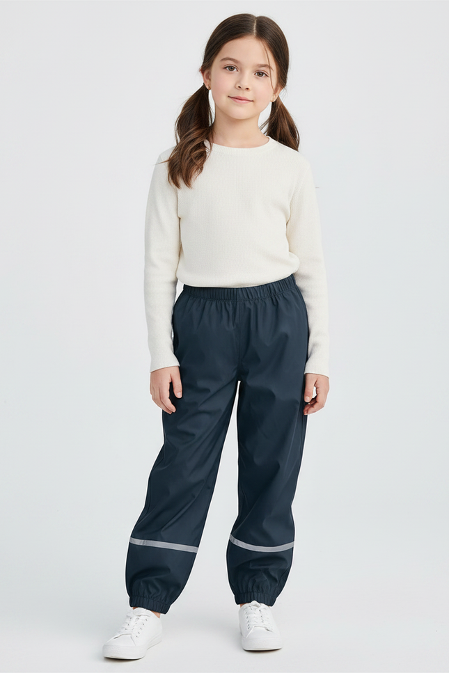 Pantalon Randonnée Imperméable Bleu Marine Réfléchissant Enfant - Polyester