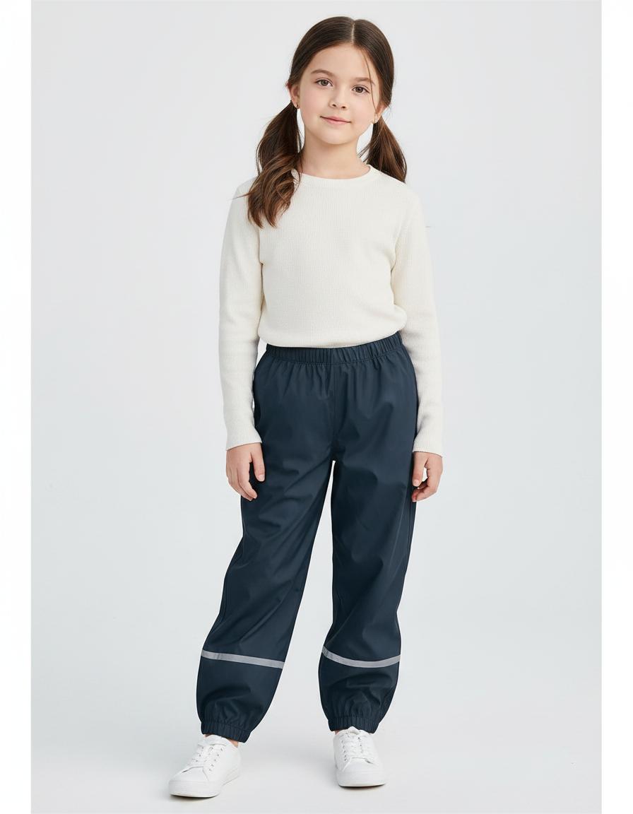 Pantalon Randonnée Imperméable Bleu Marine Réfléchissant Enfant - Polyester