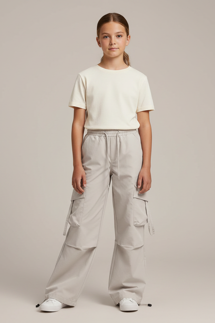 Pantalon Randonnée Gris Ample Multipoches Enfant - Polyester