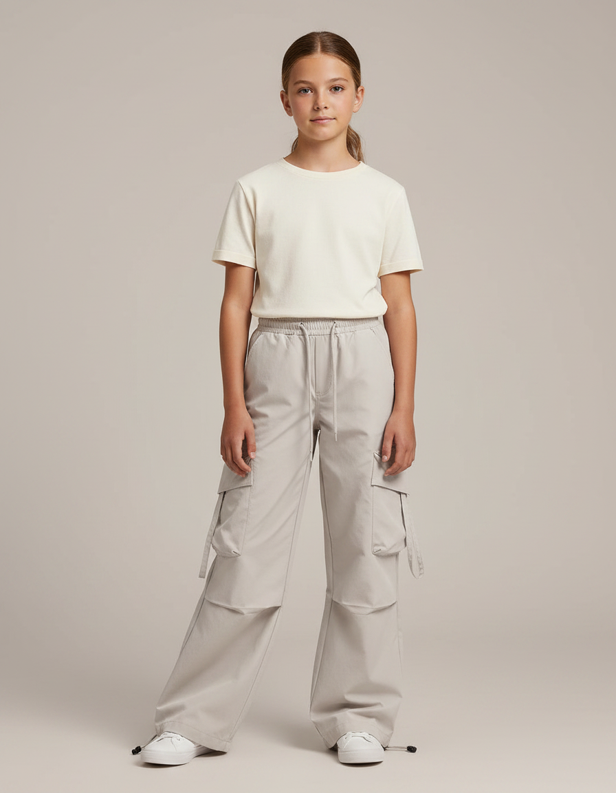 Pantalon Randonnée Gris Ample Multipoches Enfant - Polyester