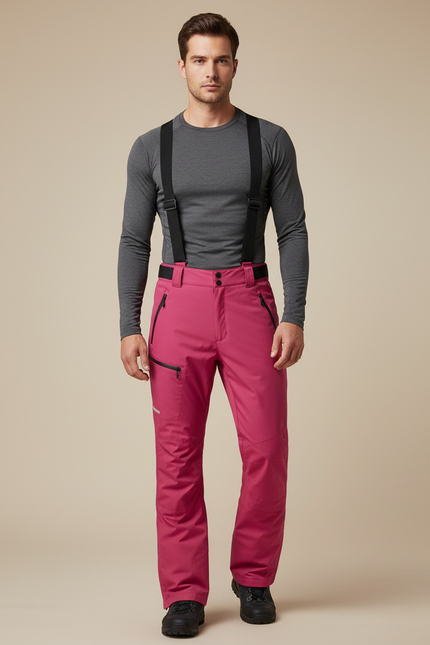 Pantalon Randonnée Rose Imperméable Bretelles Ski Homme - Polyester