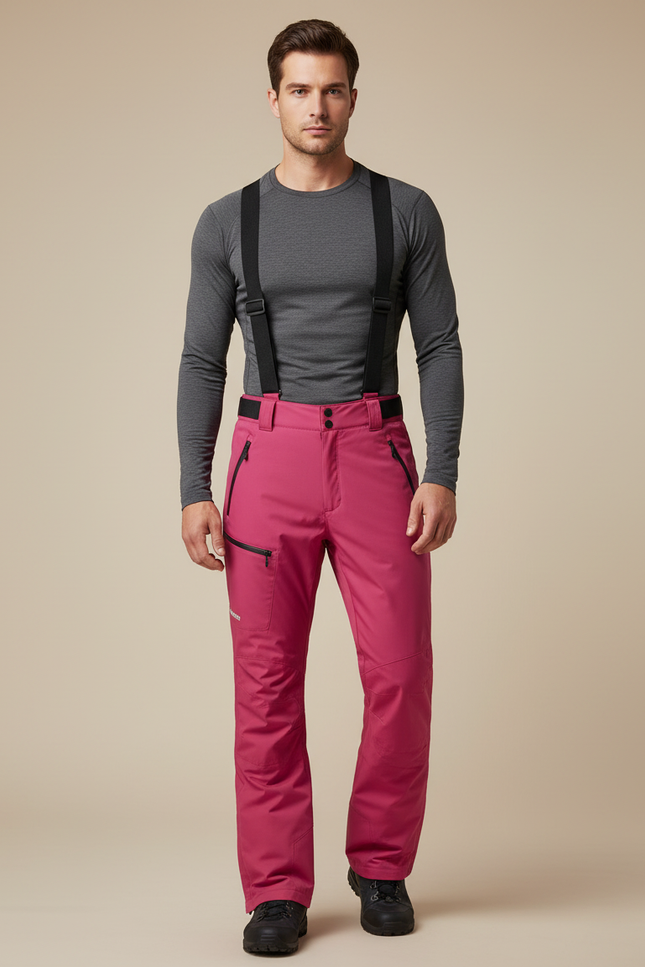 Pantalon Randonnée Rose Imperméable Bretelles Ski Homme - Polyester