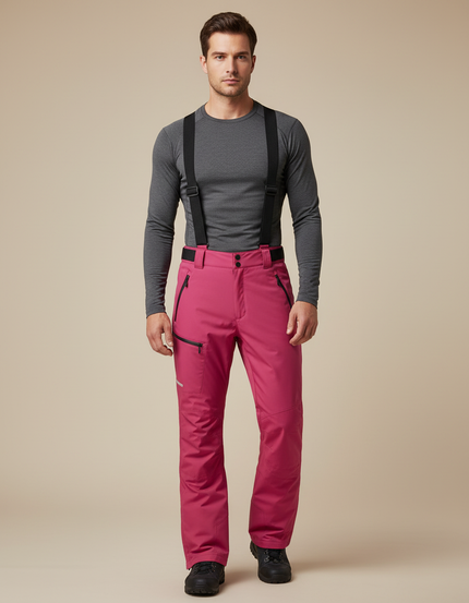 Pantalon Randonnée Rose Imperméable Bretelles Ski Homme - Polyester