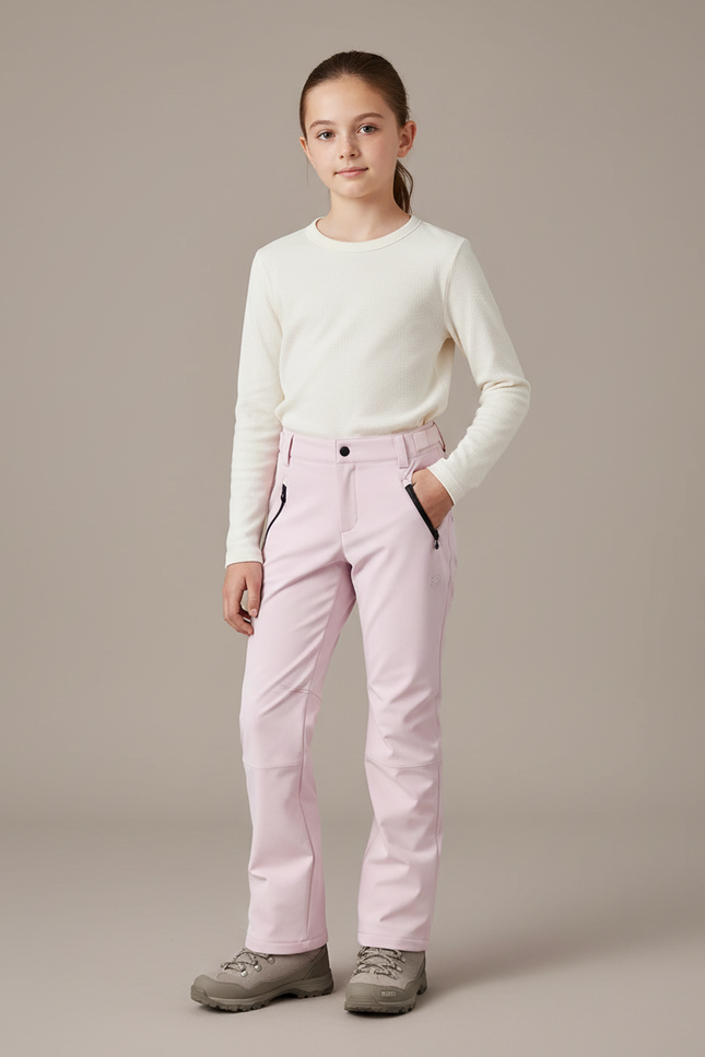 Pantalon Randonnée Rose Clair Droit Zippé Fille - Polyester