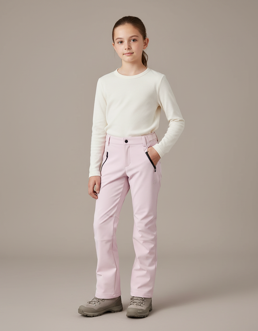 Pantalon Randonnée Rose Clair Droit Zippé Fille - Polyester