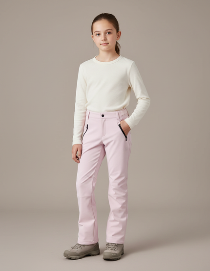 Pantalon Randonnée Rose Clair Droit Zippé Fille - Polyester