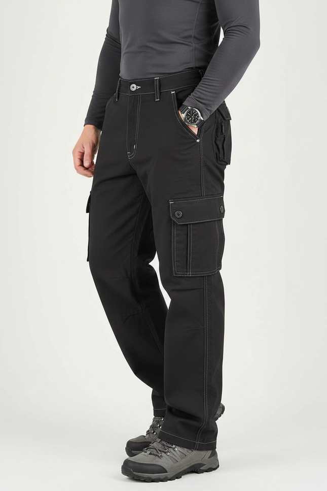 Pantalon Randonnée Noir Cargo Coton Homme Tactique Multi-Poches - Toile