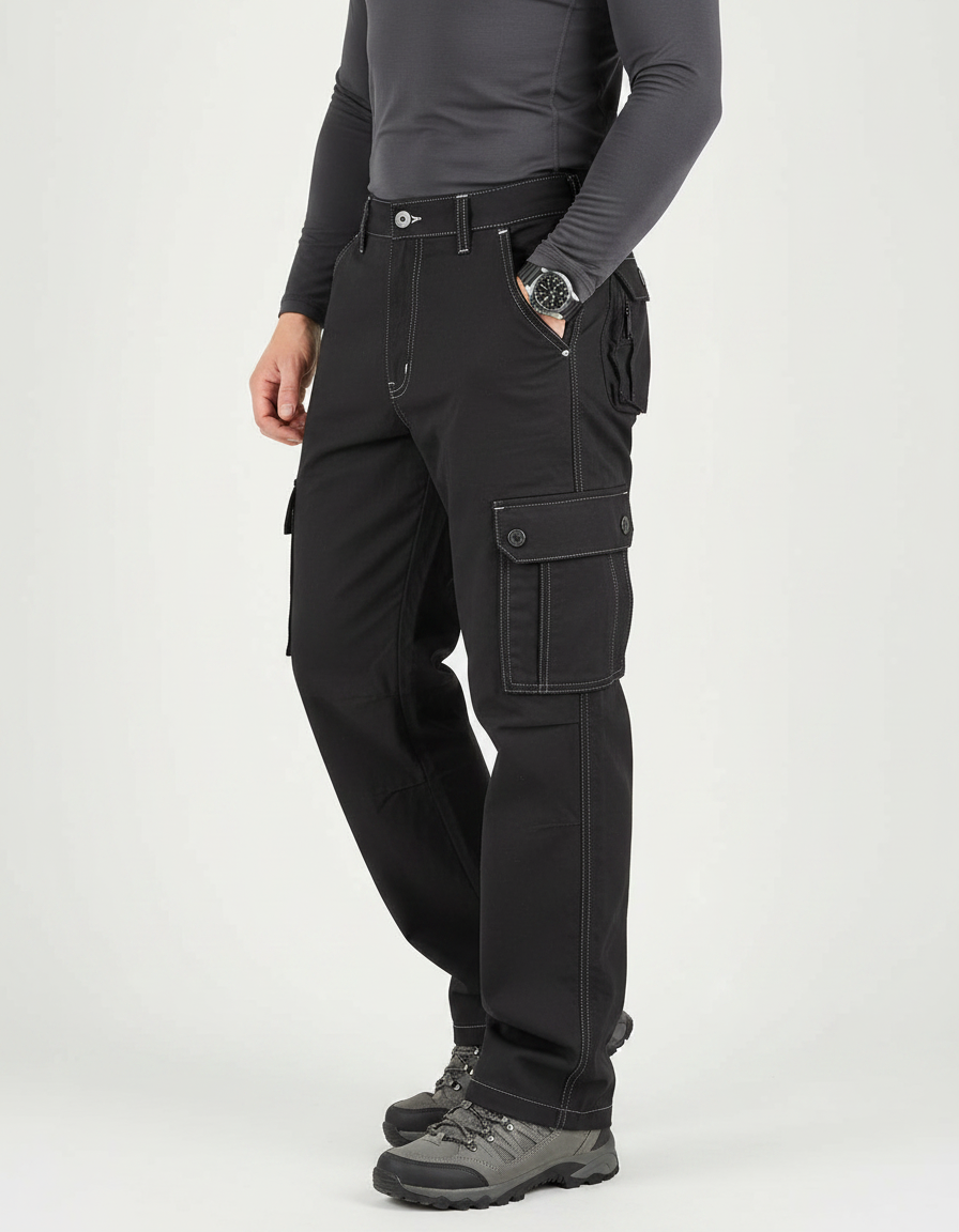 Pantalon Randonnée Noir Cargo Coton Homme Tactique Multi-Poches - Toile
