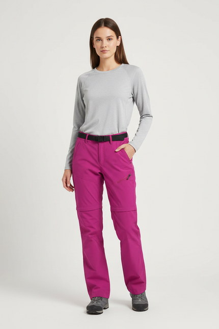 Pantalon Randonnée Femme Convertible Rose Séchage Rapide - Polyester
