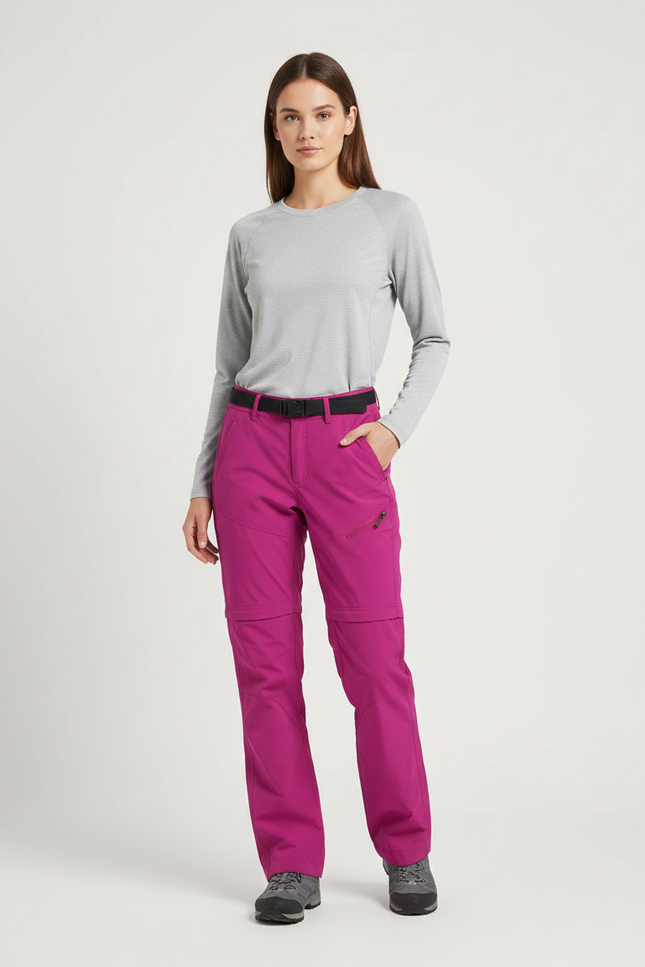 Pantalon Randonnée Femme Convertible Rose Séchage Rapide - Polyester