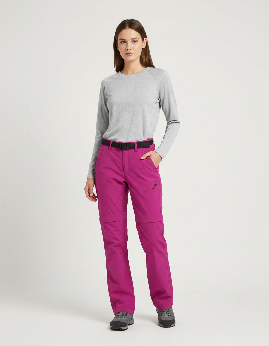 Pantalon Randonnée Femme Convertible Rose Séchage Rapide - Polyester