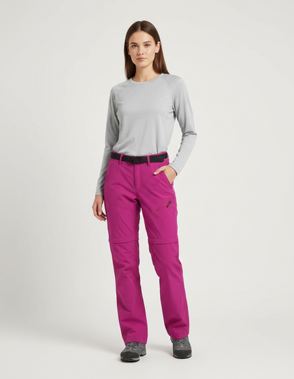 Pantalon Randonnée Femme Convertible Rose Séchage Rapide - Polyester