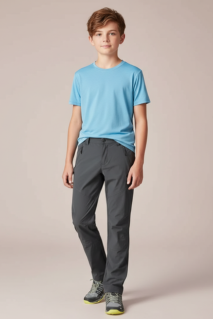 Pantalon Randonnée Gris Coupe Droite Léger Enfant - Polyester
