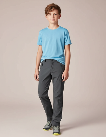 Pantalon Randonnée Gris Coupe Droite Léger Enfant - Polyester
