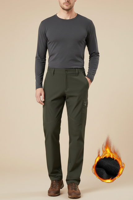 Pantalon Randonnée Homme Cargo Polaire Chaud Vert - Kaki Polyester