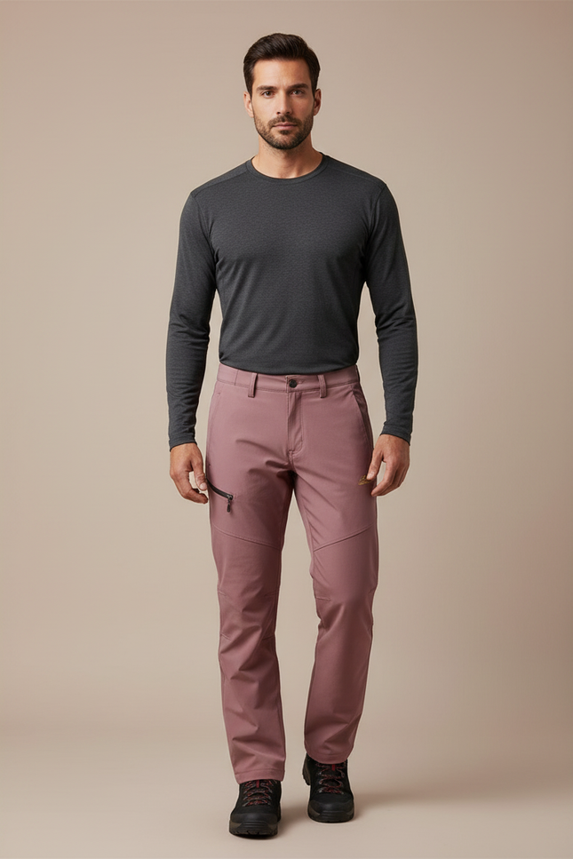Pantalon Randonnée Rose Coupe Droite Zippé - Polyester