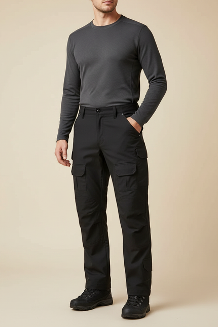 Pantalon Randonnée Noir Cargo Confortable Multipoches Homme Tactique - Polyester