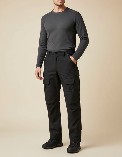 Pantalon Randonnée Noir Cargo Confortable Multipoches Homme Tactique - Polyester