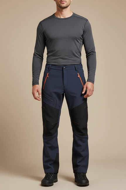 Pantalon Randonnée Homme Bleu Marine Softshell Renforcé Hiver - Polyester