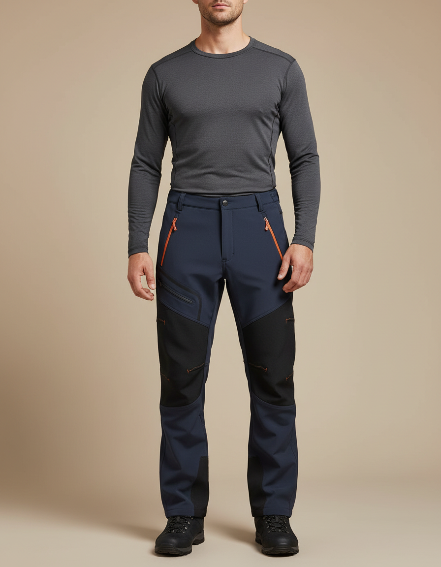Pantalon Randonnée Homme Bleu Marine Softshell Renforcé Hiver - Polyester