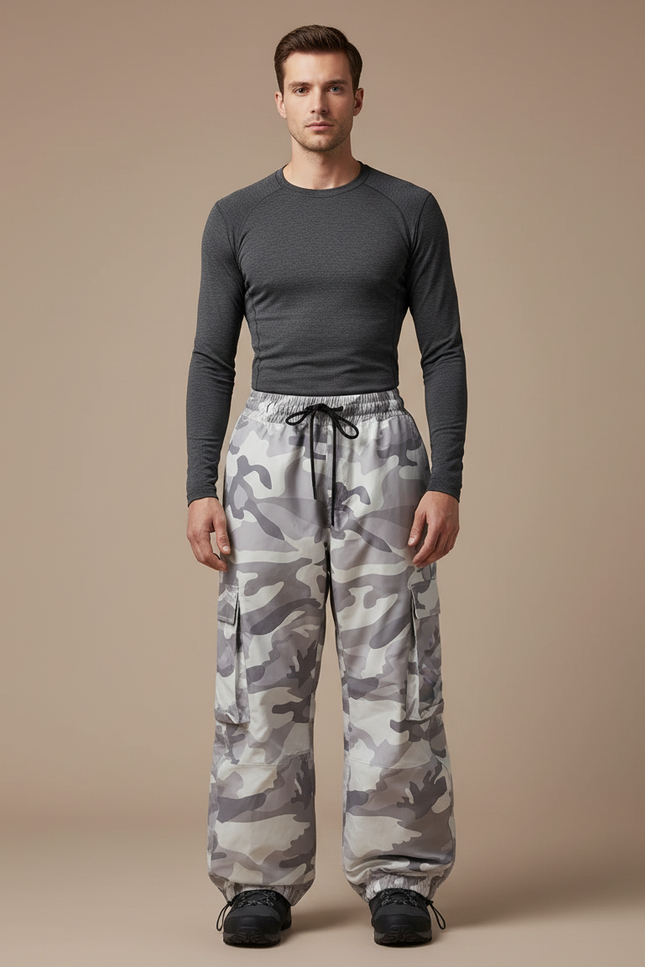 Pantalon Randonnée Camouflage Gris Ample Imperméable Homme - Imprimé Polyester