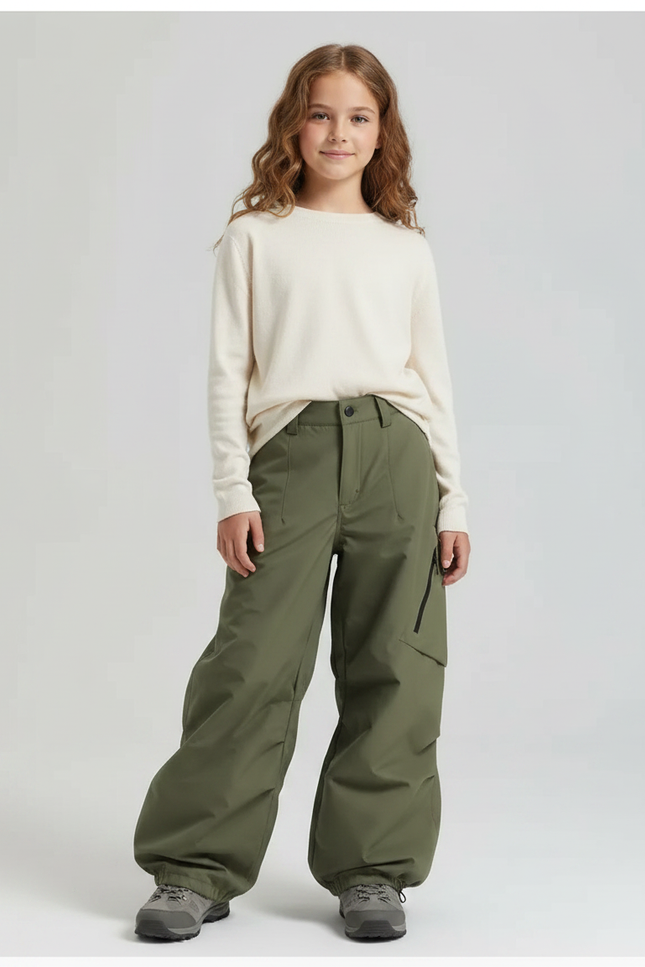 Pantalon Randonnée Kaki Ample Imperméable Enfant - Polyester