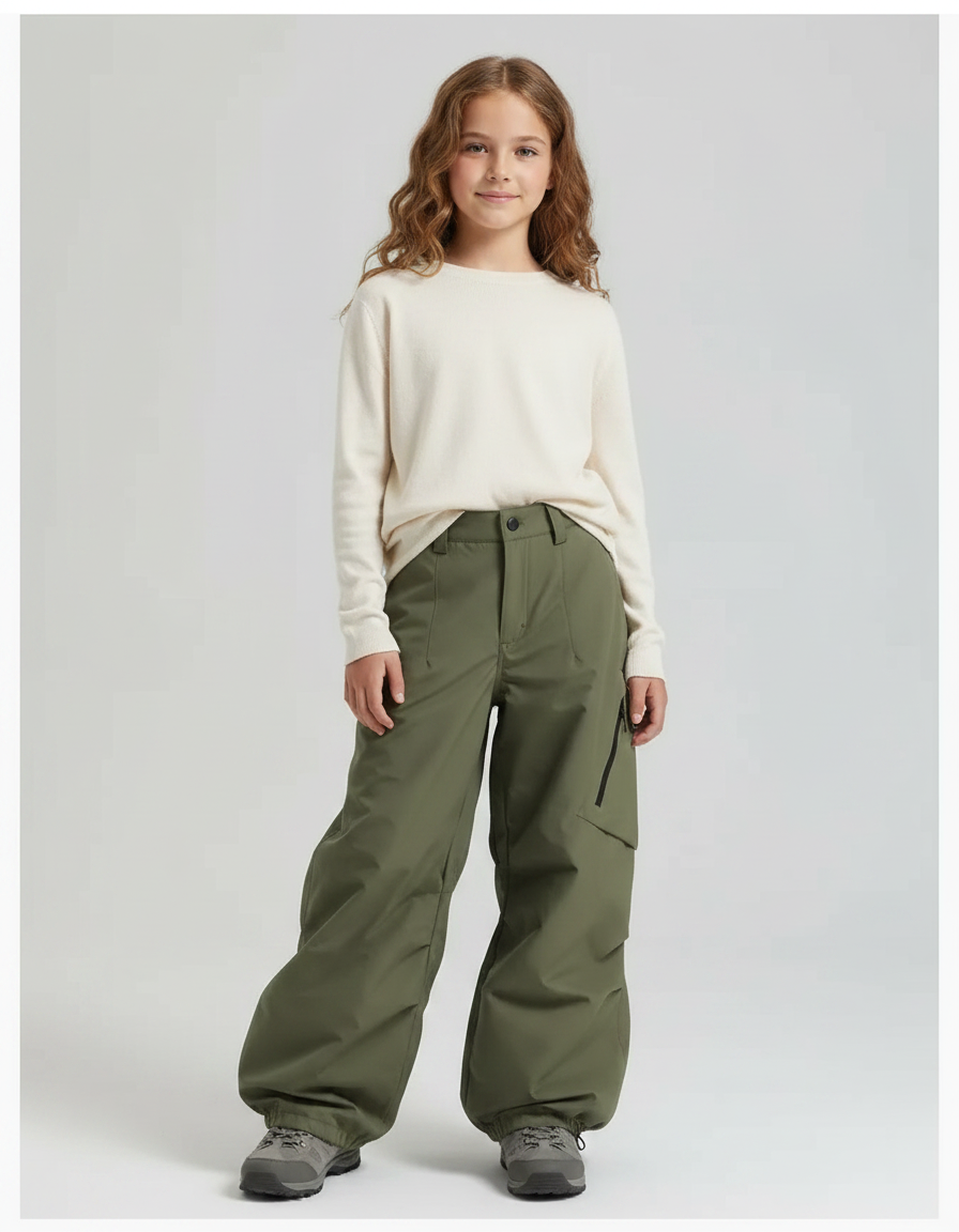 Pantalon Randonnée Kaki Ample Imperméable Enfant - Polyester