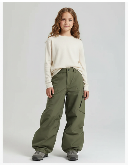 Pantalon Randonnée Kaki Ample Imperméable Enfant - Polyester