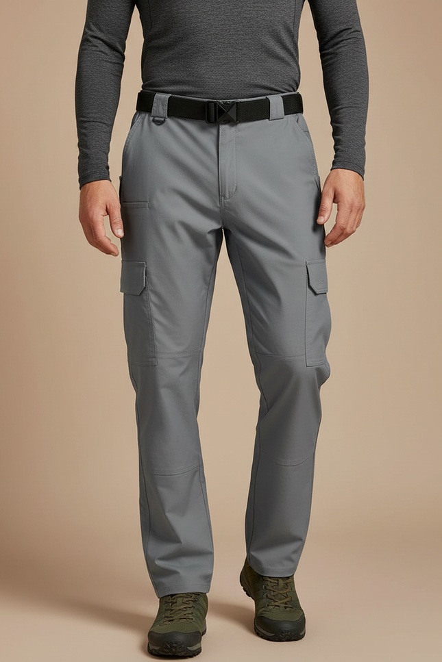 Pantalon Randonnée Cargo Gris Homme Multipoches Tactique Stretch - Polyester