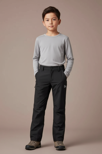 Pantalon Randonnée Noir Imperméable Épais Enfant Hiver - Polyester