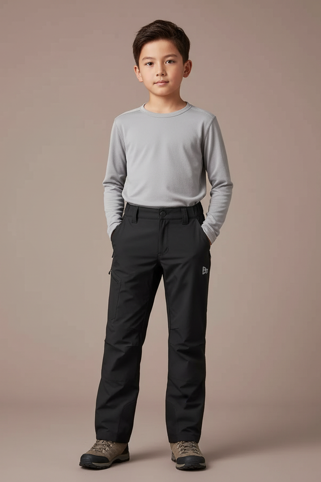 Pantalon Randonnée Noir Imperméable Épais Enfant Hiver - Polyester