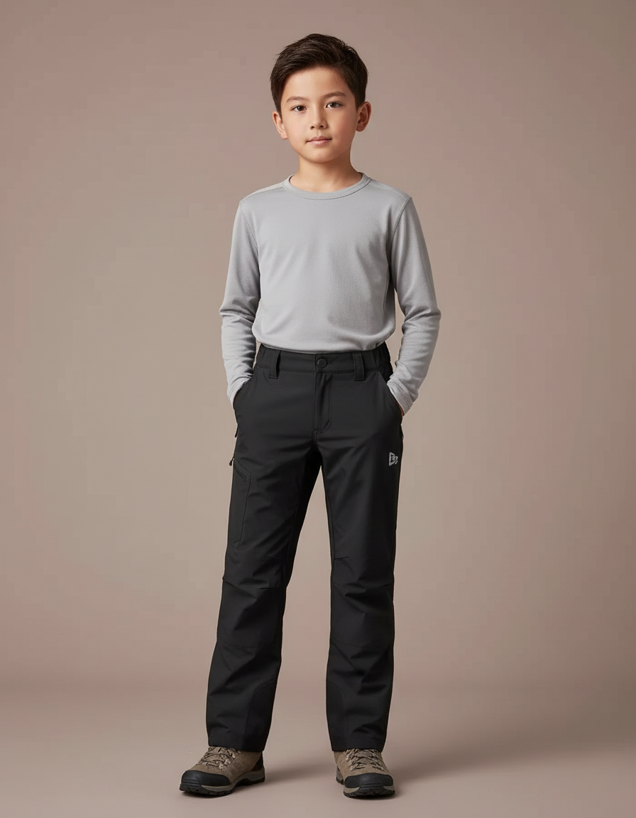 Pantalon Randonnée Noir Imperméable Épais Enfant Hiver - Polyester