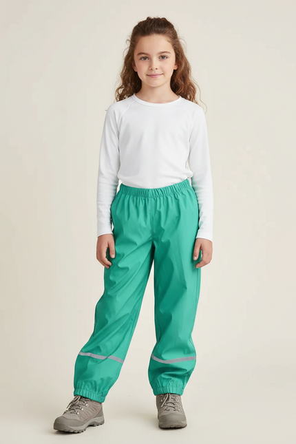 Pantalon Randonnée Enfant Imperméable Vert Réfléchissant Respirant - Polyester
