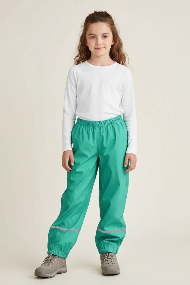 Pantalon Randonnée Enfant Imperméable Vert Réfléchissant Respirant - Polyester