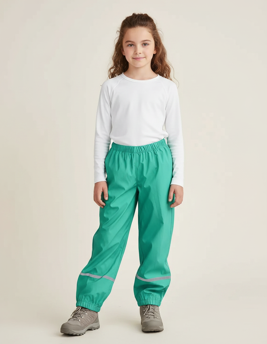 Pantalon Randonnée Enfant Imperméable Vert Réfléchissant Respirant - Polyester