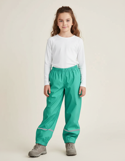 Pantalon Randonnée Enfant Imperméable Vert Réfléchissant Respirant - Polyester