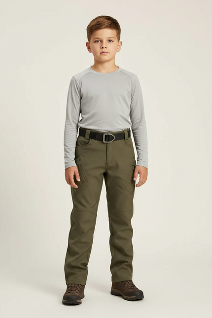 Pantalon Randonnée Kaki Enfant Tactique Ceinturé Hiver - Polyester