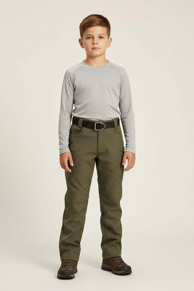 Pantalon Randonnée Kaki Enfant Tactique Ceinturé Hiver - Polyester