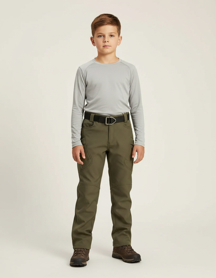 Pantalon Randonnée Kaki Enfant Tactique Ceinturé Hiver - Polyester