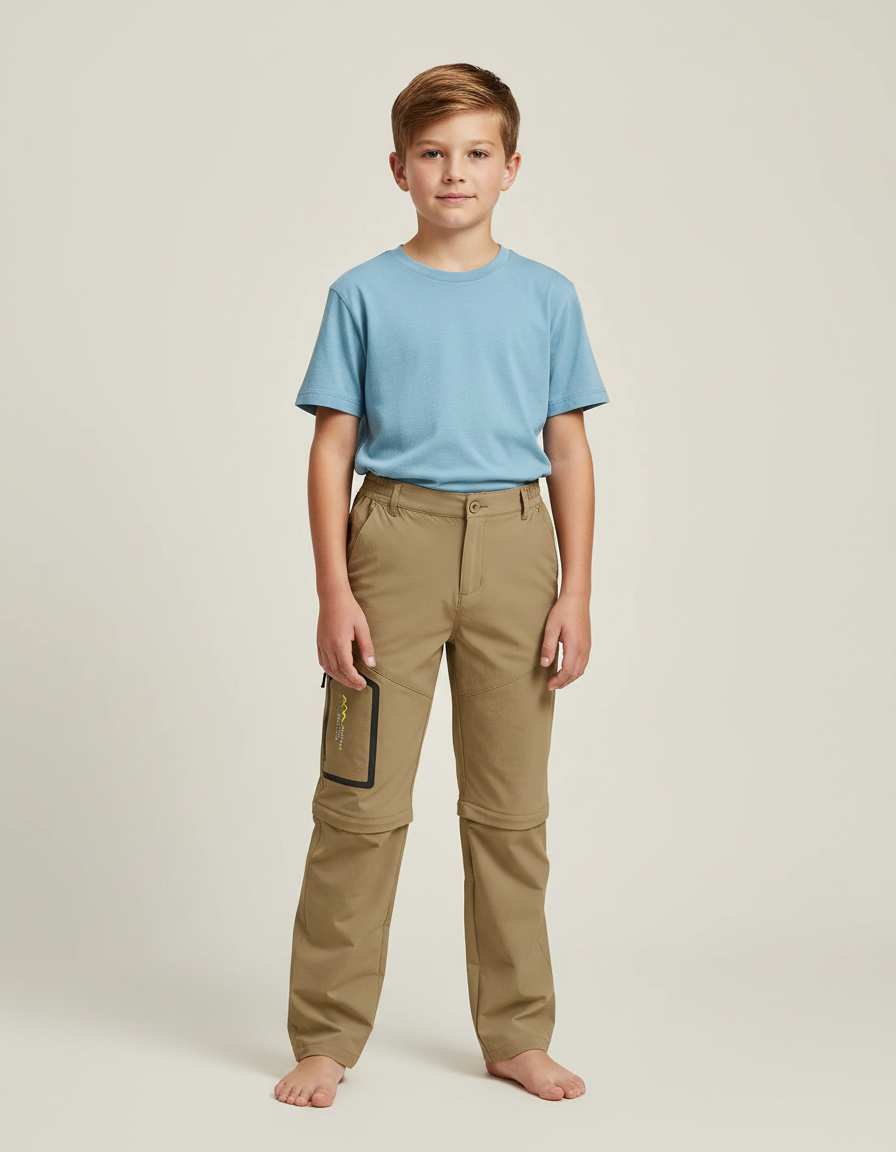 Pantalon Randonnée Convertible Kaki Enfant Léger Respirant - Polyester