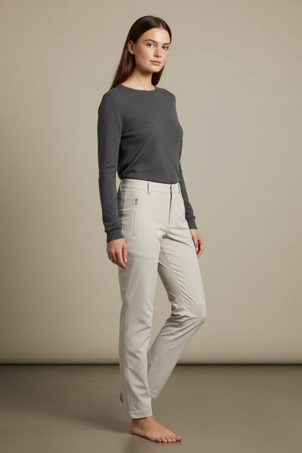 Pantalon Randonnée Beige Femme Coupe Droite Léger - Polyester