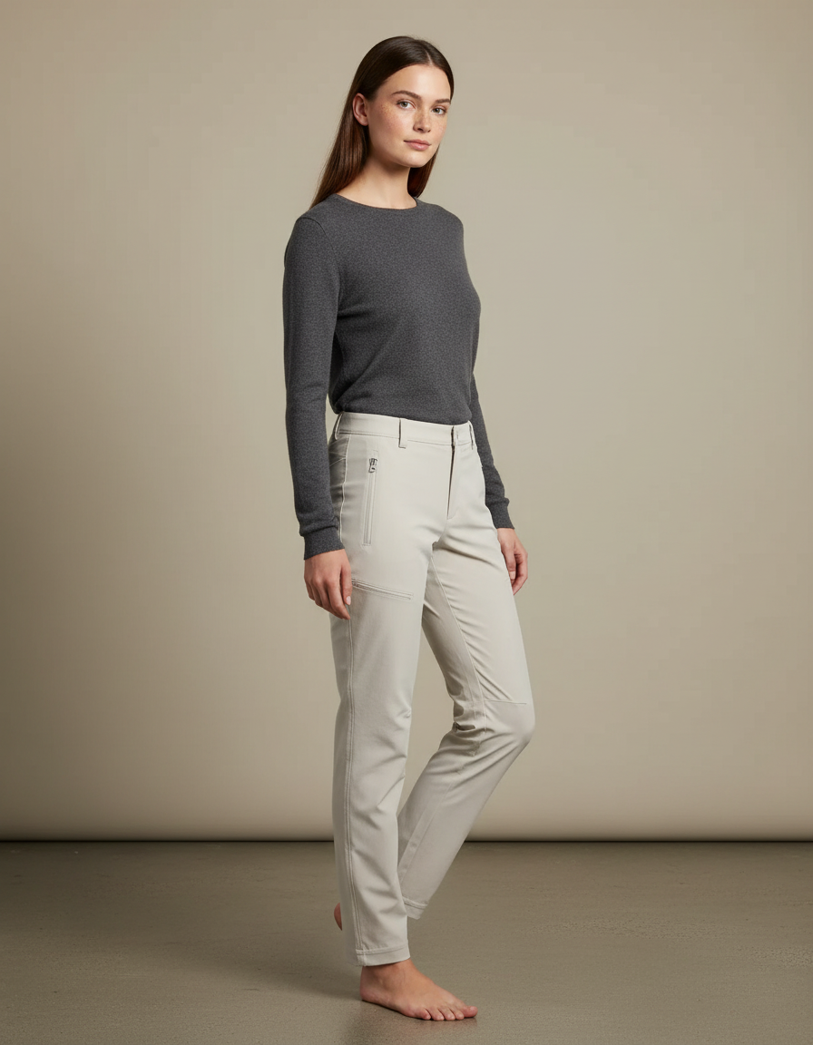Pantalon Randonnée Beige Femme Coupe Droite Léger - Polyester