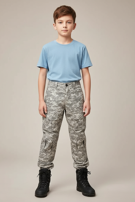 Pantalon Randonnée Camouflage Gris Cargo Multipoches Enfant - Toile